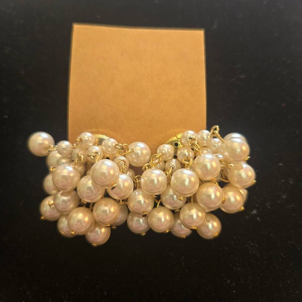 Vintage Faux Pearl Cluster Earrings Gold Tone on Posts